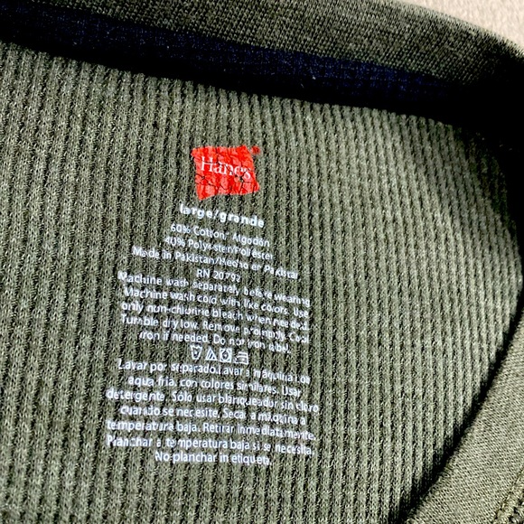 Hanes Waffle Thermal Olive Green Men's Crew Top Long Sleeves Tee Shirt Size L !! - Picture 3 of 10
